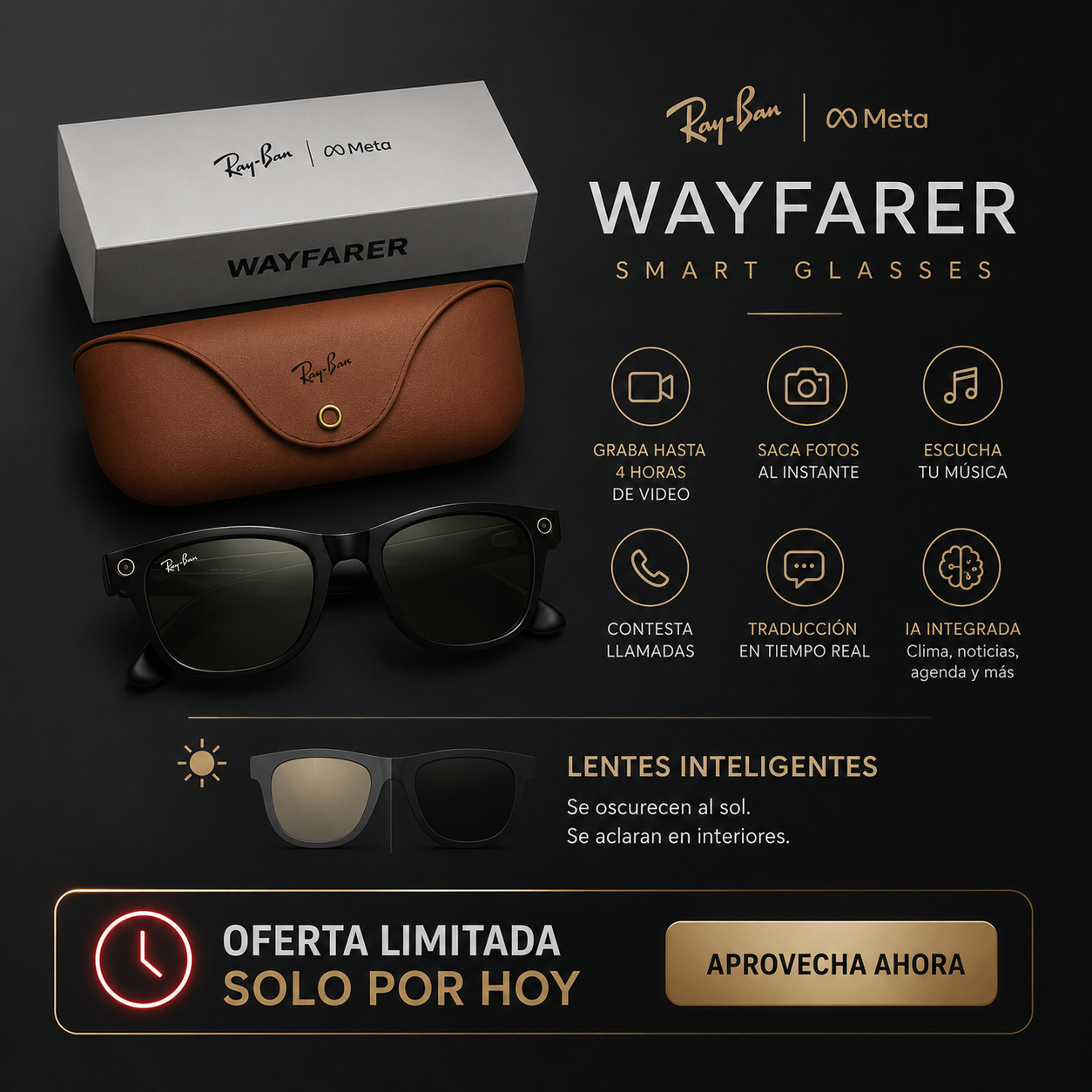 Lentes RayBan Meta 2 | Graba videos, reproduce llamadas/música y traduce idiomas en tiempo real!