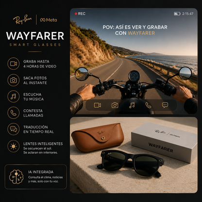 Lentes RayBan Meta 2 | Graba videos, reproduce llamadas/música y traduce idiomas en tiempo real!
